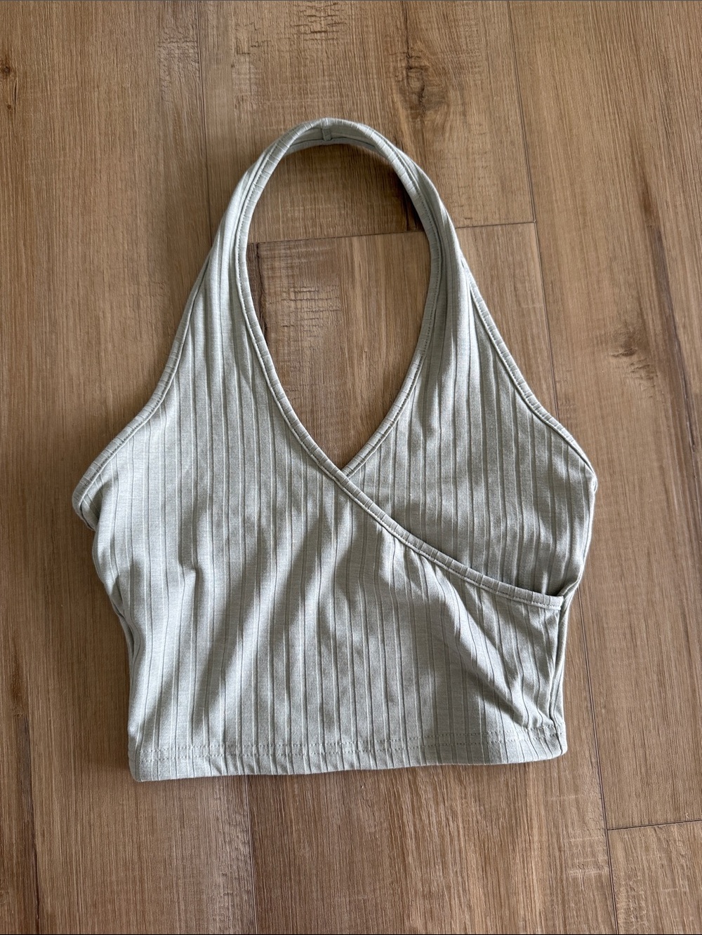 SHEIN Ribbed Halter Crop Top in Light Sage